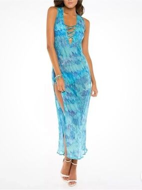 Lisa Blue Call Whale WINGED ONES CrissCross Celestial Aqua Teal Cover Up Swim S